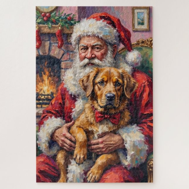 Puzzle Santa Claus Holding Tibetan Mastiff Christmas Art (Vertical)