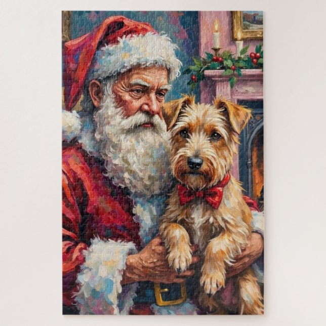 Puzzle Santa Claus Holding Wheaten Terrier Christmas Art (Vertical)
