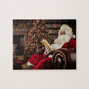 Puzzle Santa Claus leyendo en vacaciones de Navidades de 