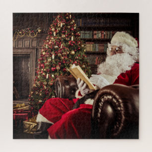 Puzzle Santa Claus leyendo en vacaciones de Navidades de 