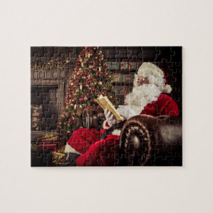 Puzzle Santa Claus leyendo en vacaciones de Navidades de 