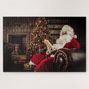Puzzle Santa Claus leyendo en vacaciones de Navidades de 