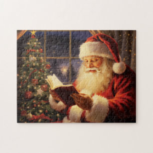 Puzzle Santa Claus leyendo por el árbol de Navidad