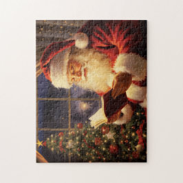 Puzzle Santa Claus leyendo por el árbol de Navidad
