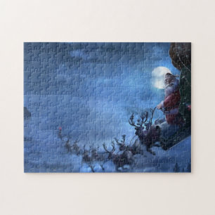 Puzzle Santa Claus monta trineo de renos