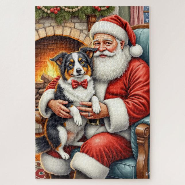 Puzzle Santa Claus sosteniendo arte de Navidad de Border  (Vertical)