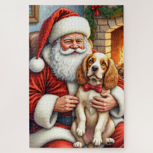 Puzzle Santa Claus sosteniendo arte de Navidad de Cocker  (Vertical)
