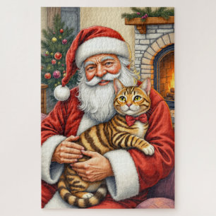 Puzzle Santa Claus sosteniendo arte de Navidad de gato Be