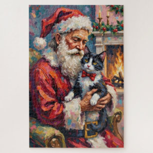 Puzzle Santa Claus sosteniendo arte navideño de gato esmo