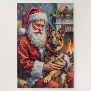 Puzzle Santa Claus sosteniendo arte navideño de pastor al