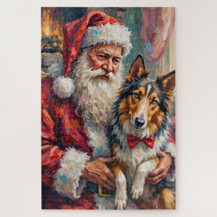 Puzzle Santa Claus sosteniendo arte navideño de Rough Col