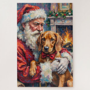 Puzzle Santa Claus sosteniendo arte navideño de Vizsla
