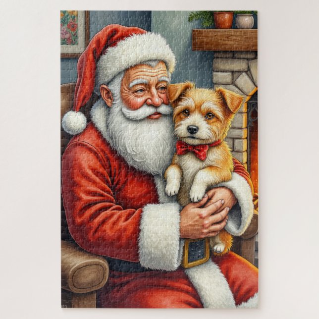 Puzzle Santa Claus sosteniendo un Australian Terrier de N (Vertical)