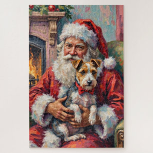 Puzzle Santa Claus sosteniendo un Wirefox Terrier Arte de