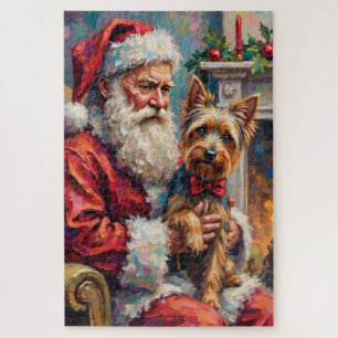 Puzzle Santa Claus sosteniendo Yorkshire Terrier Navidad