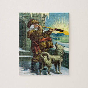 Puzzle Santa Claus vintage perro telescopio puesta de sol