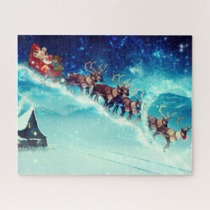 Puzzle Santa Claus volando con renos