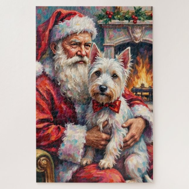 Puzzle Santa Claus West Highland White Terrier Christmas (Vertical)