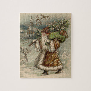 Puzzle Santa Claus y árbol de Navidad vintage