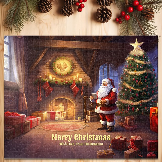 Puzzle Santa Cláusula de árbol de Navidad en arte de vaca (Christmas Tree Santa Clause at Home Holiday Art Jigsaw Puzzle)