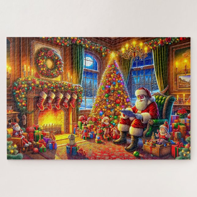 Puzzle Santa con decoraciones navideñas Navidades Luces (Horizontal)