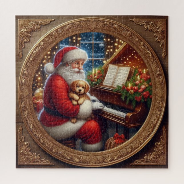 Puzzle Santa Con Puppie En El Piano (Vertical)