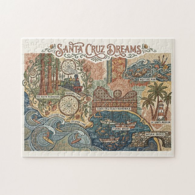Puzzle Santa Cruz California Dreams Map  Surfing Coast (Horizontal)