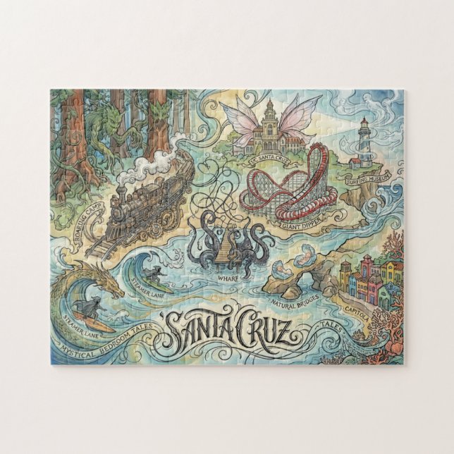 Puzzle Santa Cruz California Illustrated Map Mythical (Horizontal)