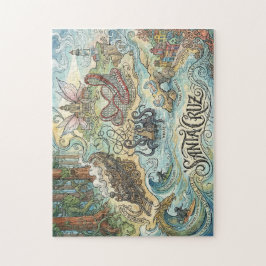 Puzzle Santa Cruz California Illustrated Map Mythical