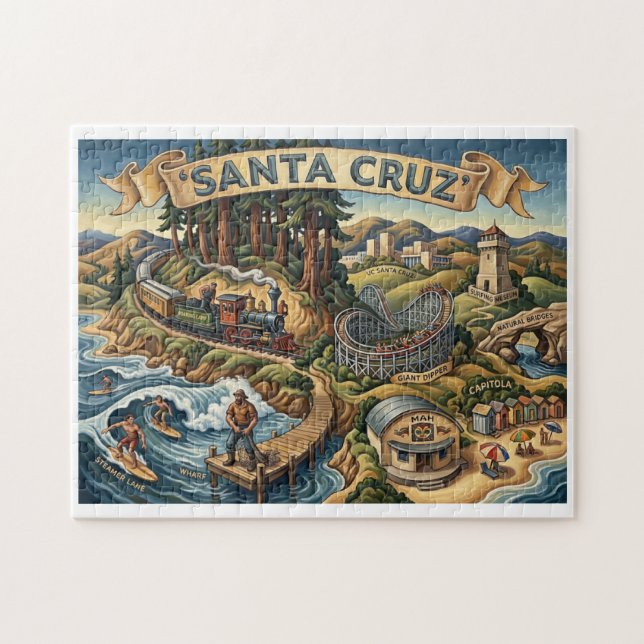 Puzzle Santa Cruz California Illustrated Map UCSC Wharf (Horizontal)