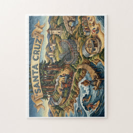 Puzzle Santa Cruz California Illustrated Map UCSC Wharf