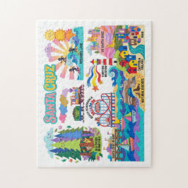 Puzzle Santa Cruz Illustrated Map Boardwalk Beach Surfing