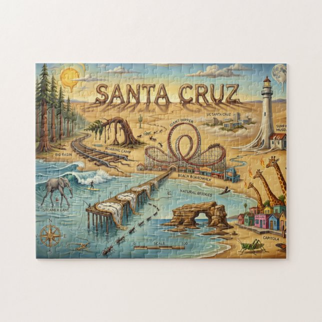 Puzzle Santa Cruz Pop Art Map – Bold Coastal Landmark (Horizontal)