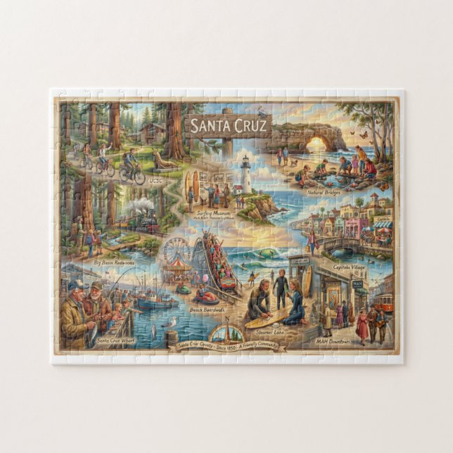 Puzzle Santa Cruz Vibe Map – Cultural Coastal Art Print (Horizontal)