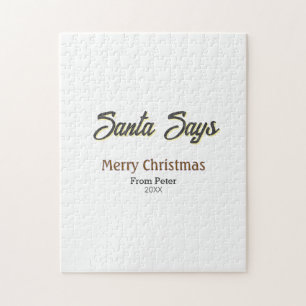 Puzzle Santa Dice Feliz Navidad nombre fecha negro gris