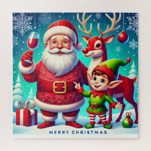 Puzzle Santa, Duende y Reno en una Navidad Festiva