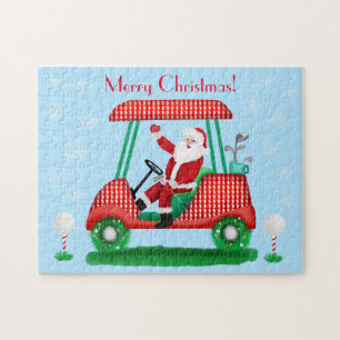 PUZZLE SANTA EN CARRO DE GOLF NAVIDAD CON COPOS DE NIEVE 