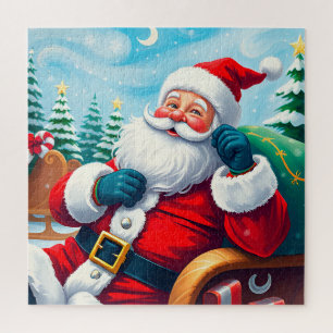 Puzzle 🎅 Santa en su acogedor trineo Alegría de Navidad