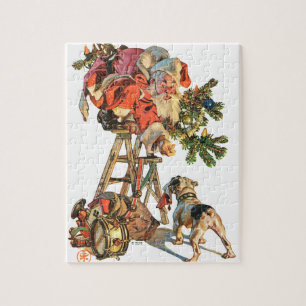 Puzzle Santa encima de una escalera