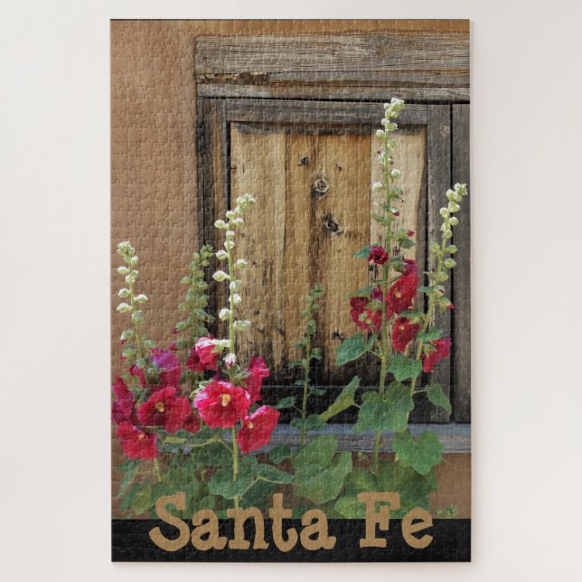 Puzzle Santa Fe Nuevo México Adobe, Holly Hocks & Window (Vertical)