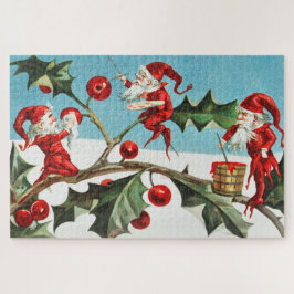 Puzzle Santa gnomes pintando bayas holly