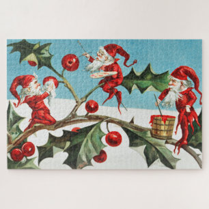 Puzzle Santa gnomes pintando bayas holly