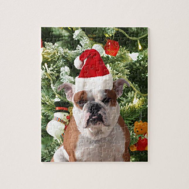 Puzzle Santa Hat Bulldog Árbol de Navidad Snowman Gift Bo (Vertical)