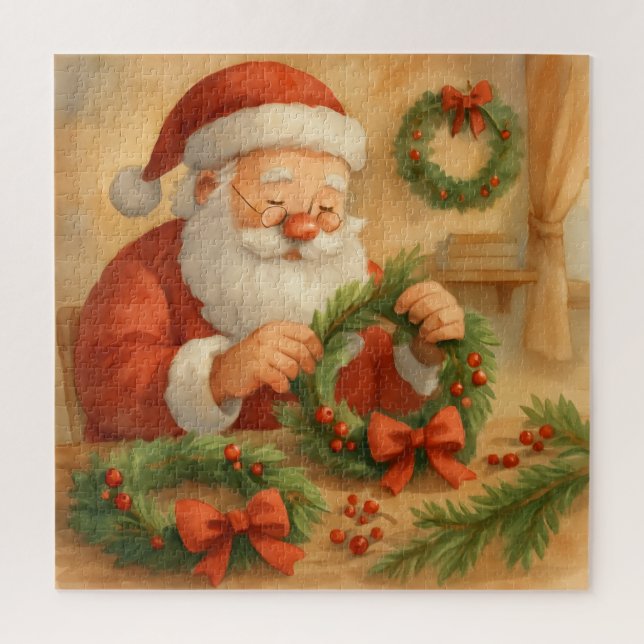 Puzzle Santa Making Wreaths Christmas (Vertical)
