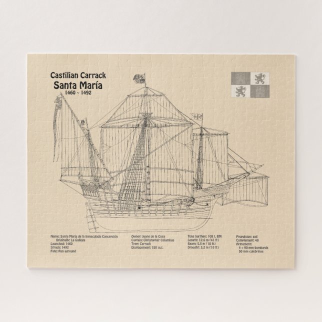 Puzzle Santa María - Plan de Blueprint para barcos SD (Horizontal)