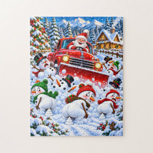 Puzzle Santa quitanieves divertido y muñecos de nieve def
