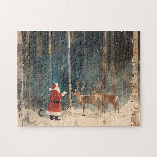 Puzzle Santa Reindeer Vintage Christmas (Horizontal)