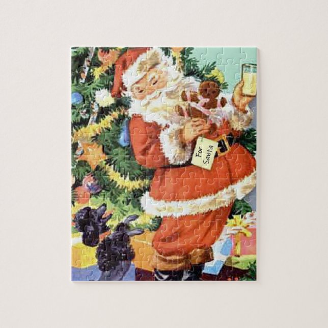 Puzzle Santa Retro, galletas y leche, y caniche bailando (Vertical)