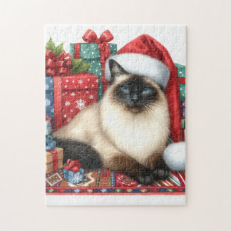 Puzzle Santa Siamese Cat Christmas 