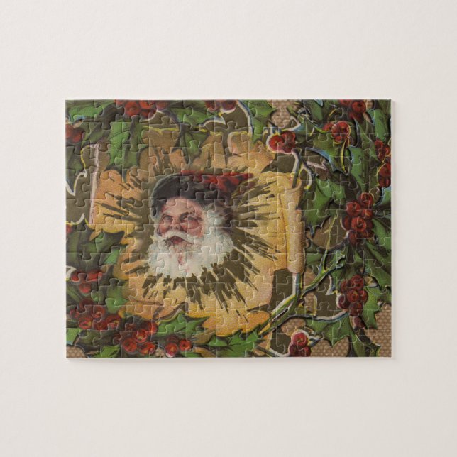 Puzzle Santa Vintage Antiguo Acebo Navidad (Horizontal)